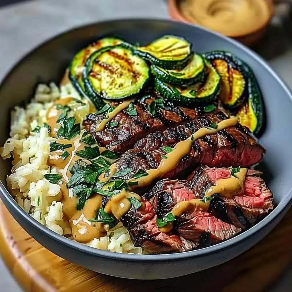 Grilled Steak Bowl with Sauce & Grilled Zucchini Bliss 3 Grilled Steak Bowl with Sauce & Grilled Zucchini Bliss