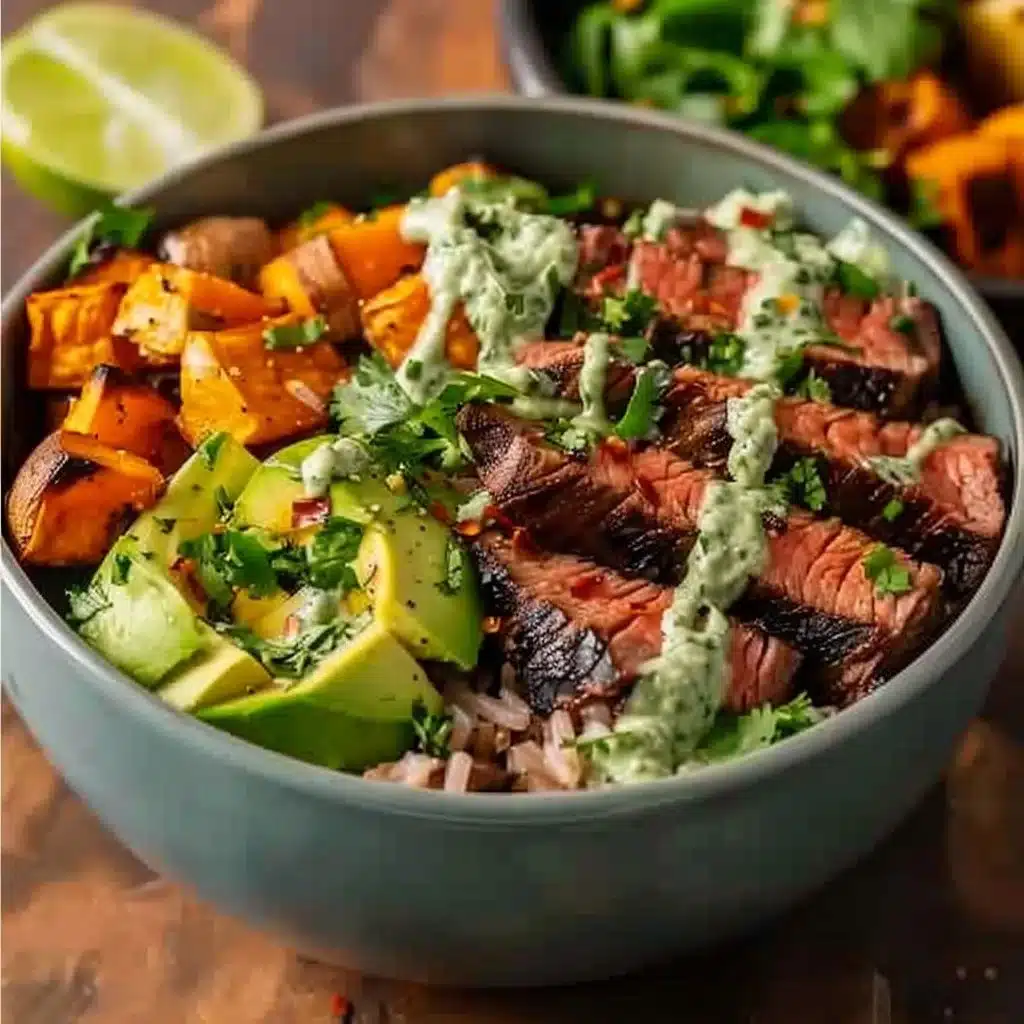 Steak and Sweet Potato Bowls with Avocado-Cilantro Drizzle 3 Steak and Sweet Potato Bowls with Avocado-Cilantro Drizzle