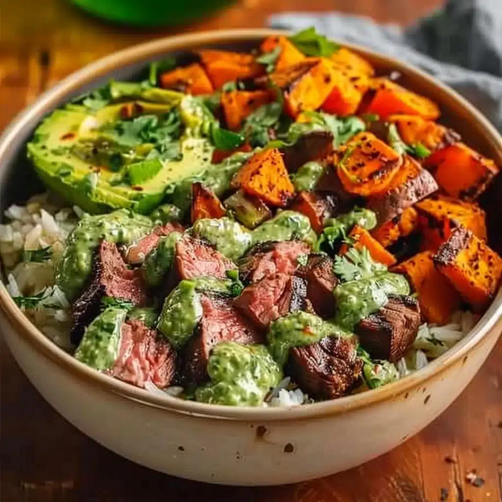 Steak and Sweet Potato Bowls with Avocado-Cilantro Drizzle 3 Steak and Sweet Potato Bowls with Avocado-Cilantro Drizzle